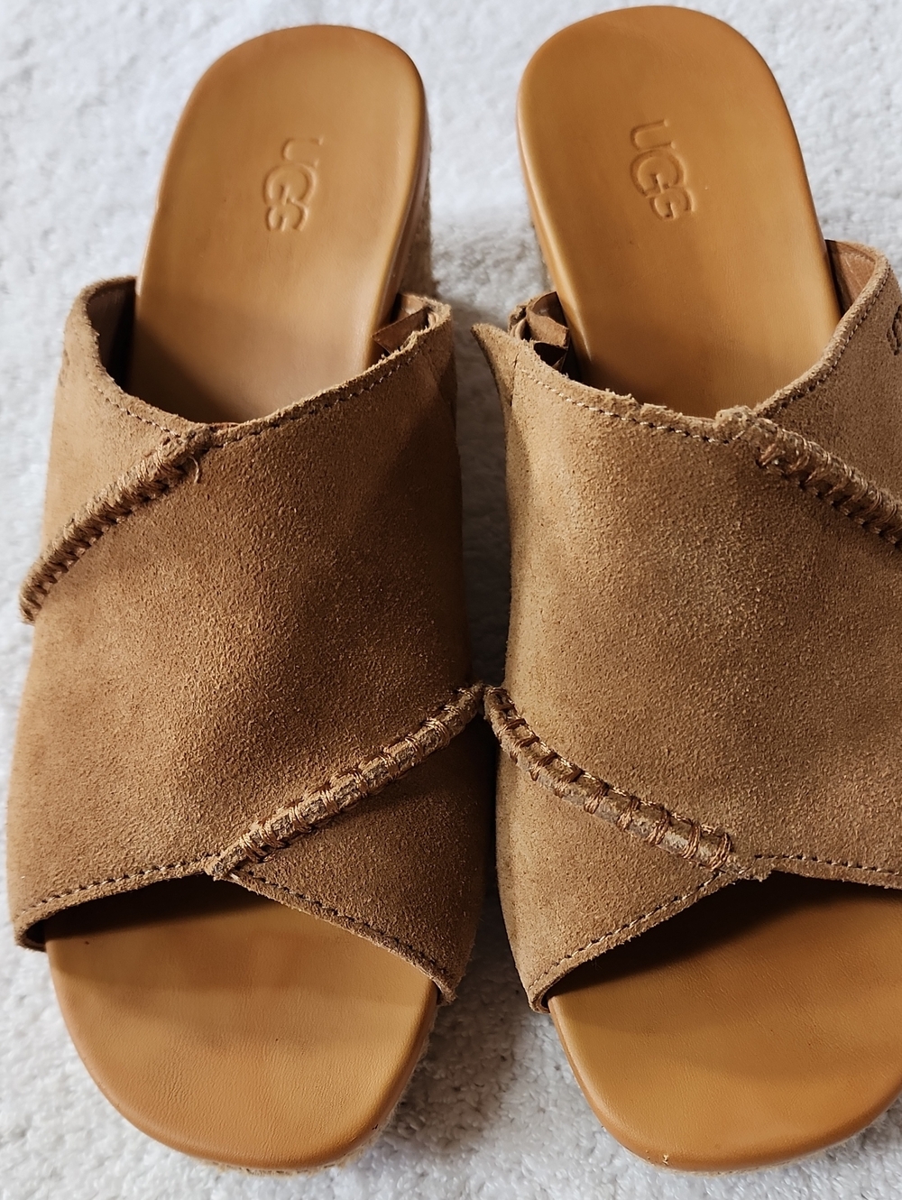 UGG Women's Tais Tan Suede Slide Wedge Sandals Size 8 Preowned